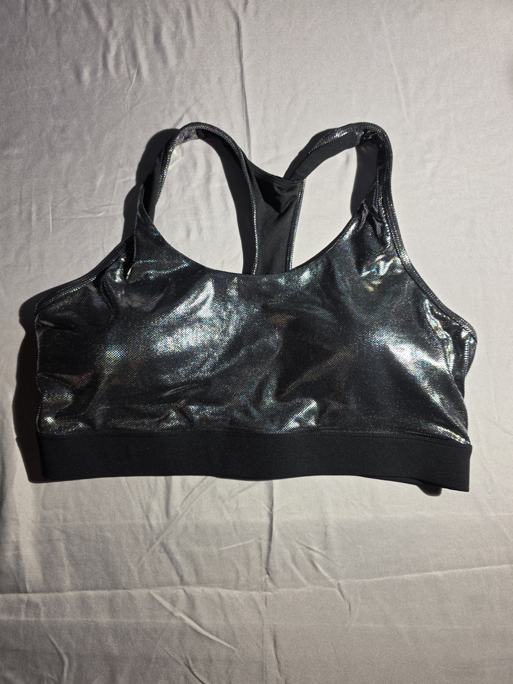 Black Shimmer Racerback Sports Bra - Women